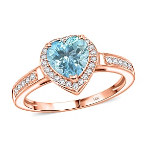 Luxoro AAA Mangoro Aquamarine and Diamond I2 1.42 ctw Ring in 14K Rose Gold (Size 7.0)