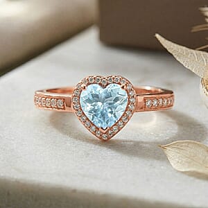Luxoro AAA Mangoro Aquamarine and Diamond I2 1.42 ctw Ring in 14K Rose Gold (Size 9.0)