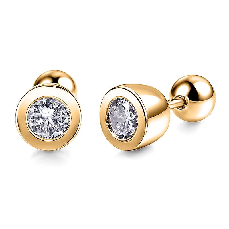 Poke Free Luxuriant Lab Grown Diamond G-H SI 1.00 ctw Solitaire Stud Earring in 18K Vermeil Yellow Gold Over Sterling Silver