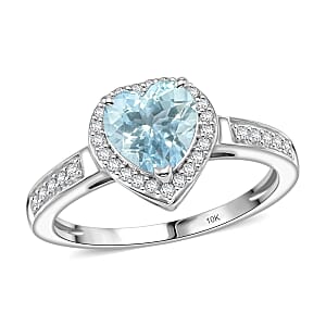Luxoro Premium Mangoro Aquamarine and Diamond I2 1.42 ctw Ring in 10K White Gold (Size 5.0)