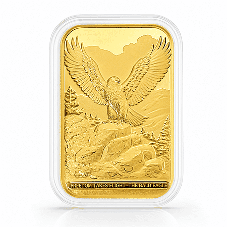 24K Gold Freedom Takes Flight – Bald Eagle Tribute Embossed Sheet (31x45.5mm) 10mg - Product card gallery slide 1 (10178493546809)