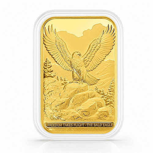 24K Gold Freedom Takes Flight – Bald Eagle Tribute Embossed Sheet (31x45.5mm) 10mg - Product card gallery slide 1 (10178493546809)
