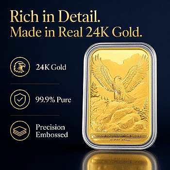 24K Gold Freedom Takes Flight – Bald Eagle Tribute Embossed Sheet (31x45.5mm) 10mg - Product card gallery slide 2 (10178493546809)