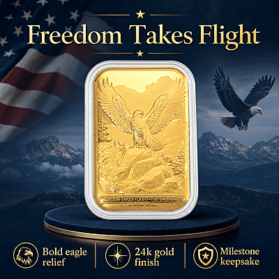 24K Gold Freedom Takes Flight – Bald Eagle Tribute Embossed Sheet (31x45.5mm) 10mg - Product card gallery slide 3 (10178493546809)