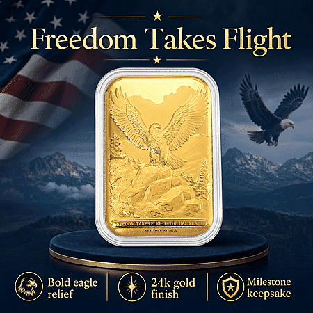 24K Gold Freedom Takes Flight – Bald Eagle Tribute Embossed Sheet (31x45.5mm) 10mg - Product card gallery slide 3 (10178493546809)