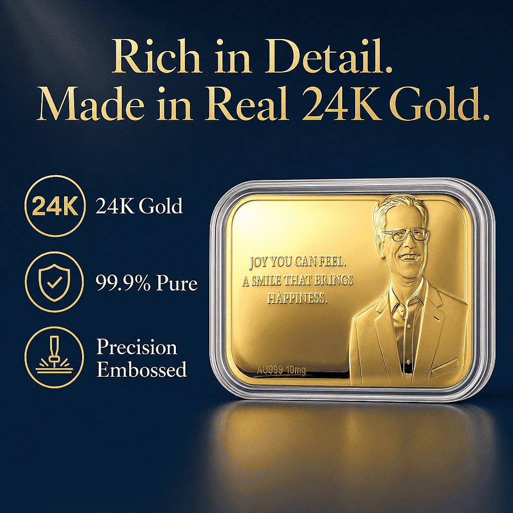 24K Yellow Gold Joy You Can Feel A Smile That Brings Happiness Embossed Sheet (31x45.5mm) 10mg