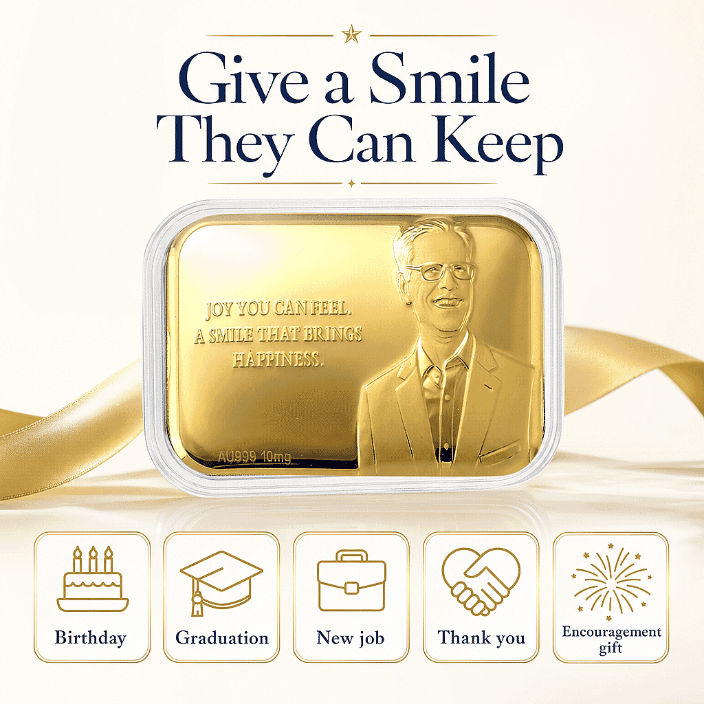 24K Yellow Gold Joy You Can Feel A Smile That Brings Happiness Embossed Sheet (31x45.5mm) 10mg