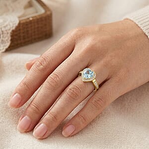 Luxoro Premium Mangoro Aquamarine and Diamond I2 1.42 ctw Ring in 10K Yellow Gold (Size 11.0)
