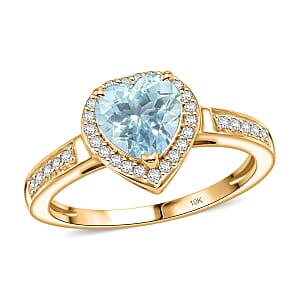 Luxoro Premium Mangoro Aquamarine and Diamond I2 1.42 ctw Ring in 10K Yellow Gold (Size 6.5)