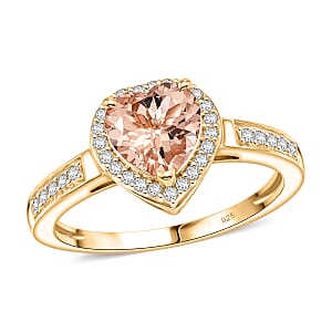 D'Joy Premium Marropino Morganite and Diamond 1.42 ctw Ring in 18K Vermeil Yellow Gold Over Sterling Silver (Size 8.0)
