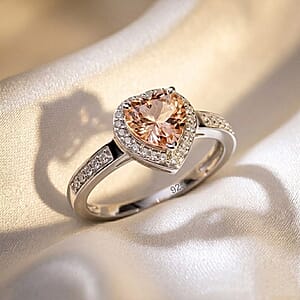 D'Joy Premium Marropino Morganite and Diamond 1.42 ctw Ring in Rhodium Over Sterling Silver (Size 7.5)