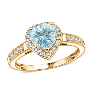 D'Joy Premium Mangoro Aquamarine and Diamond 1.42 ctw Ring in 18K Vermeil Yellow Gold Over Sterling Silver (Size 5.0)