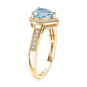 D'Joy Premium Mangoro Aquamarine and Diamond 1.42 ctw Ring in 18K Vermeil Yellow Gold Over Sterling Silver (Size 9.0)