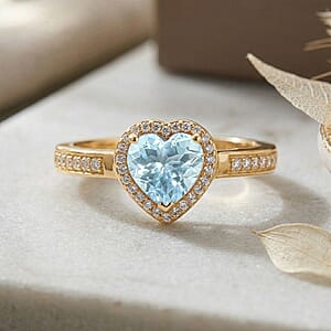 D'Joy Premium Mangoro Aquamarine and Diamond 1.42 ctw Ring in 18K Vermeil Yellow Gold Over Sterling Silver (Size 9.5)
