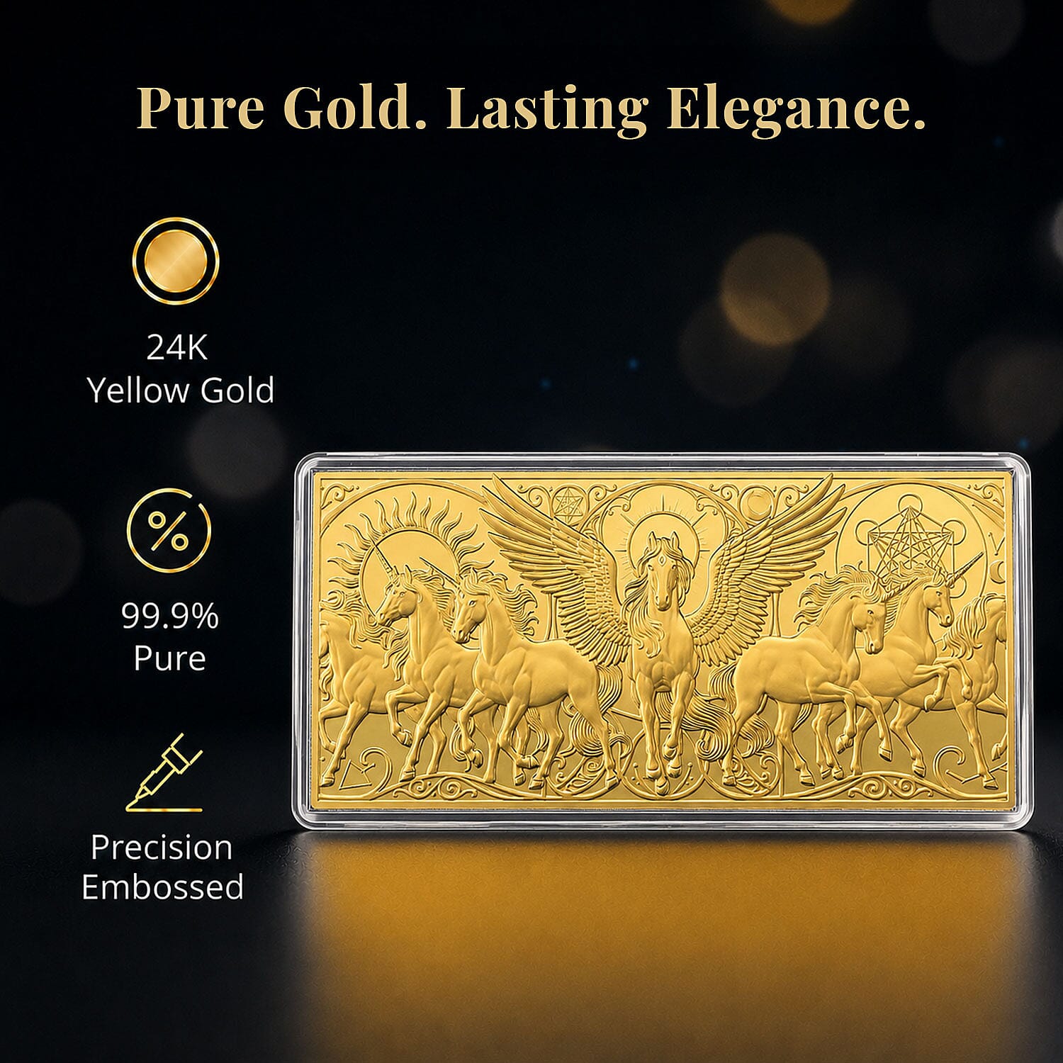 24K Gold Pegasus – Wings of Destiny Embossed Sheet (155x75mm) 100mg