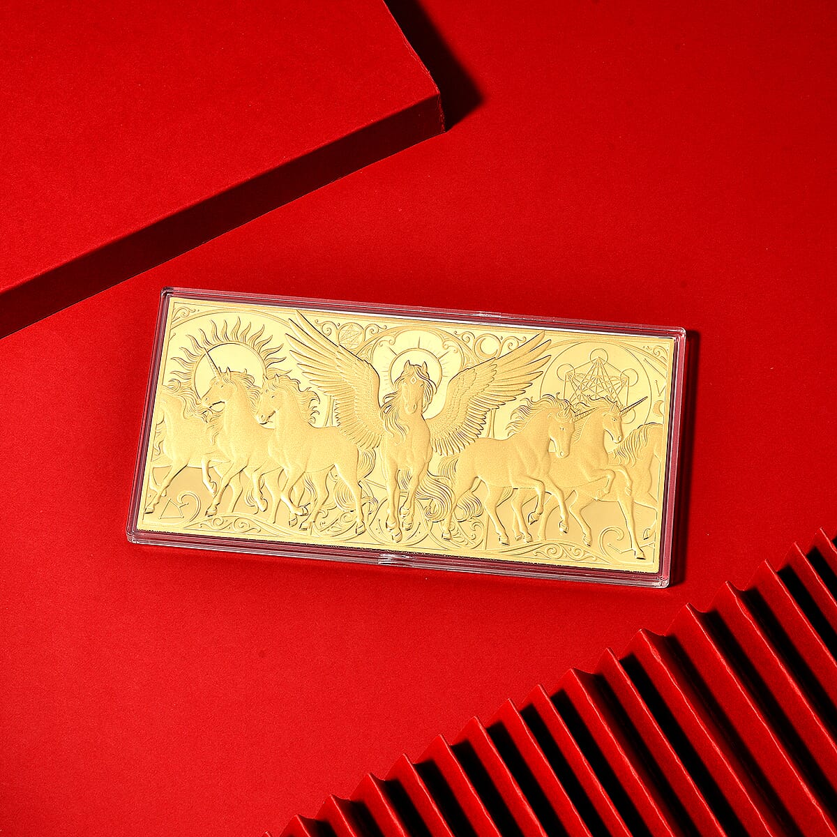 24K Yellow Gold Pegasus Celestial Chariot Embossed Sheet (155x75mm) 100mg image number 1