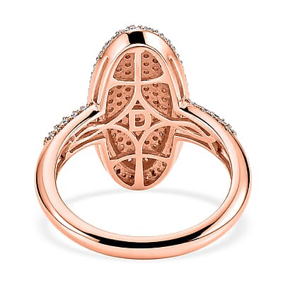 D'Joy Natural Pink and White Diamond 1.00 ctw Rose Silhouette Ring in 18K Vermeil Rose Gold Over Sterling Silver (Size 6.0)