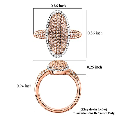 D'Joy Natural Pink and White Diamond 1.00 ctw Rose Silhouette Ring in 18K Vermeil Rose Gold Over Sterling Silver (Size 6.0)