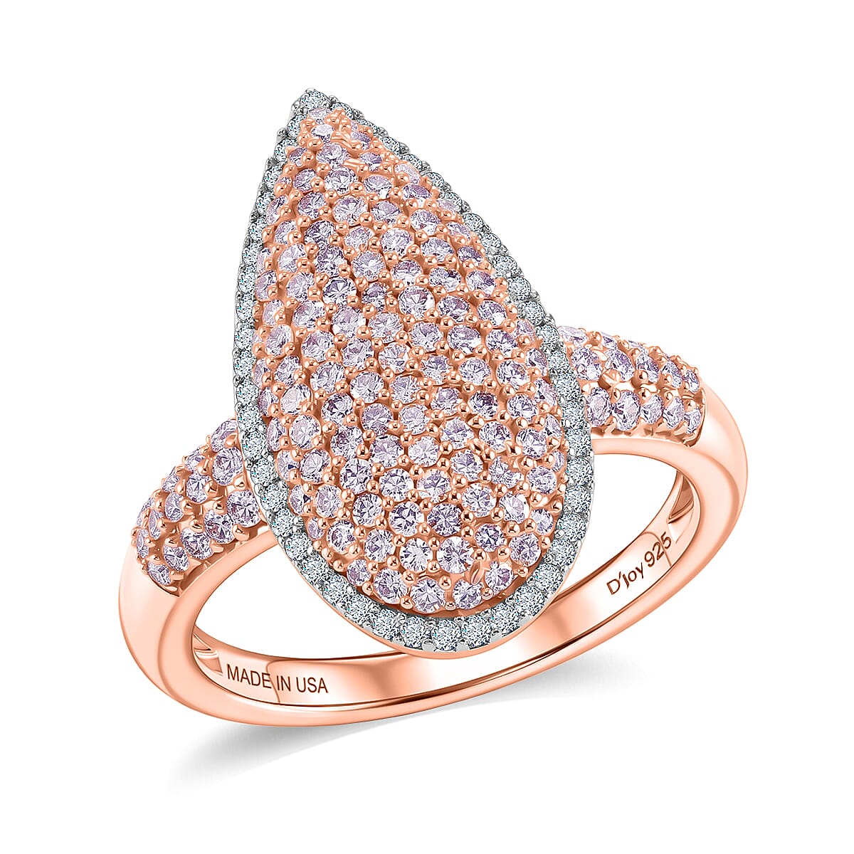 D'Joy Natural Pink and White Diamond I3 1.00 ctw Rose Silhouette Ring in 18K Vermeil Rose Gold Over Sterling Silver (Size 6.0)