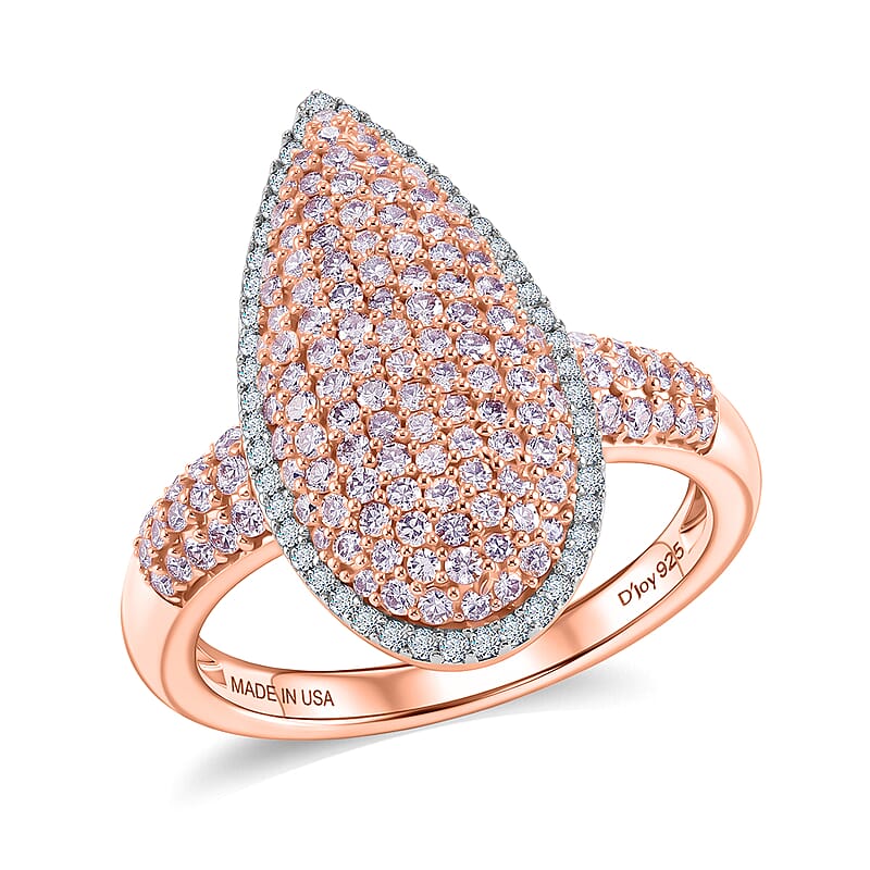 D'Joy Natural Pink and White Diamond I3 1.00 ctw Rose Silhouette Ring in 18K Vermeil Rose Gold Over Sterling Silver (Size 6.0)