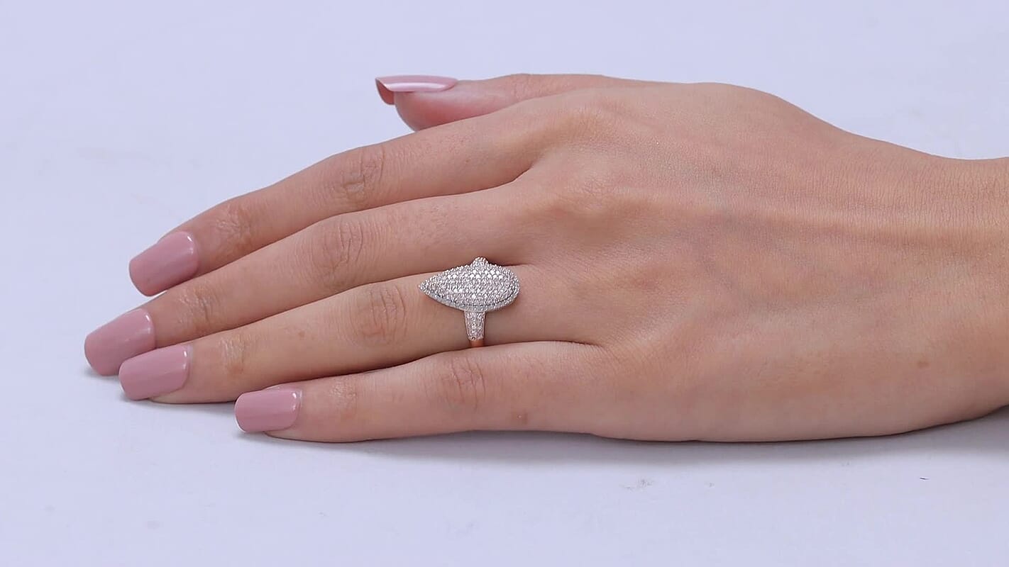 D'Joy Natural Pink and White Diamond (I3) Ring in 18K Vermeil RG Over Sterling Silver (Size 10.0) 1.00 ctw