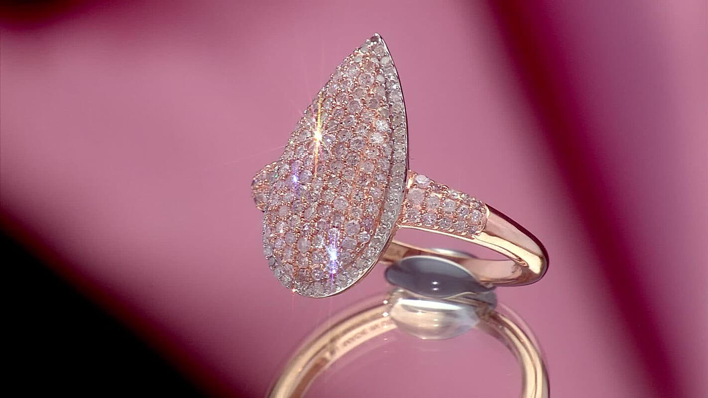 D'Joy Natural Pink and White Diamond (I3) Ring in 18K Vermeil RG Over Sterling Silver (Size 10.0) 1.00 ctw