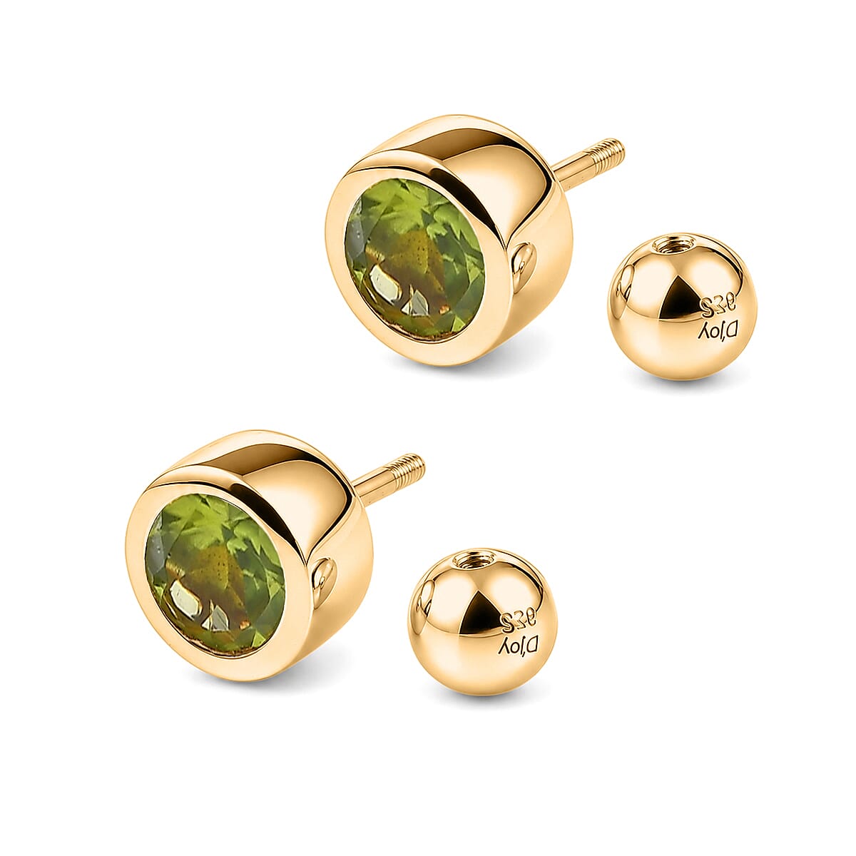 D'Joy Poke Free Hebei Peridot 1.65 ctw Stud Earrings in 18K Vermeil Yellow Gold Over Sterling Silver