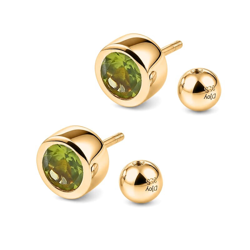 D'Joy Poke Free Hebei Peridot 1.65 ctw Stud Earrings in 18K Vermeil Yellow Gold Over Sterling Silver