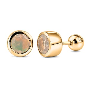 D'Joy Premium Ethiopian Welo Opal 0.90 ctw Solitaire Stud Earrings in 18K Vermeil Yellow Gold Over Sterling Silver