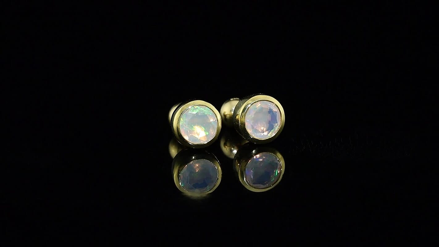 D'Joy Premium Ethiopian Welo Opal 0.90 ctw Solitaire Stud Earrings in 18K Vermeil Yellow Gold Over Sterling Silver