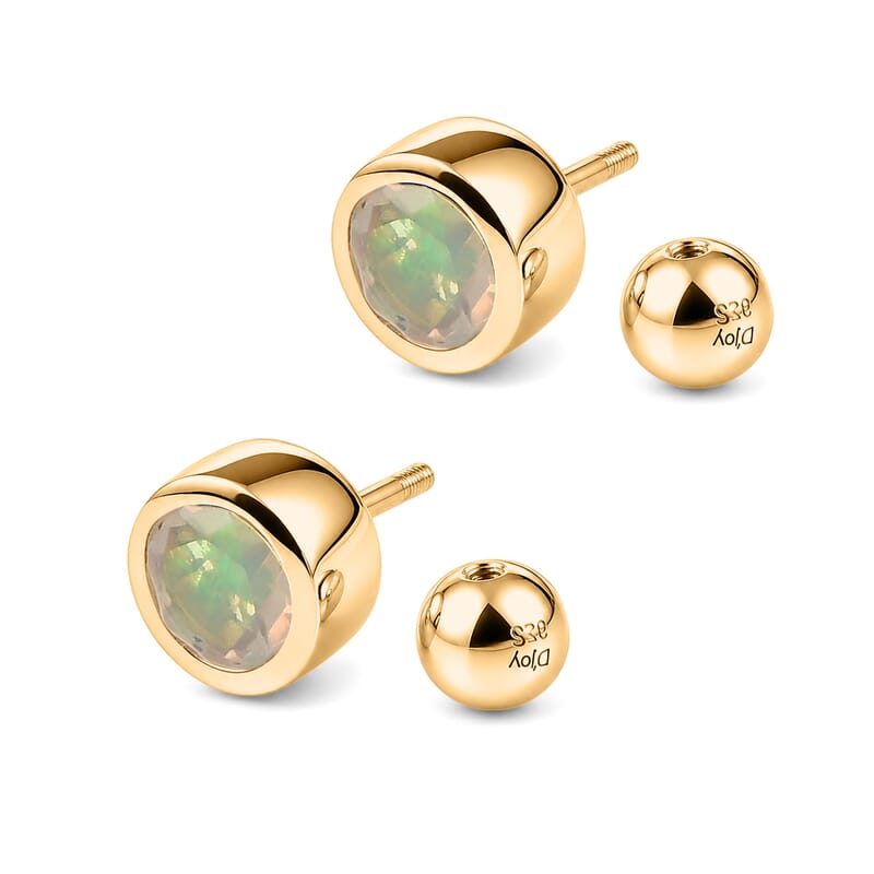 D'Joy Premium Ethiopian Welo Opal 0.90 ctw Solitaire Stud Earrings in 18K Vermeil Yellow Gold Over Sterling Silver