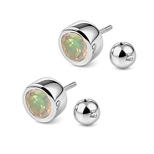 D'Joy Poke Free Premium Ethiopian Welo Opal 1.00 ctw Stud Earrings in Rhodium Over Sterling Silver