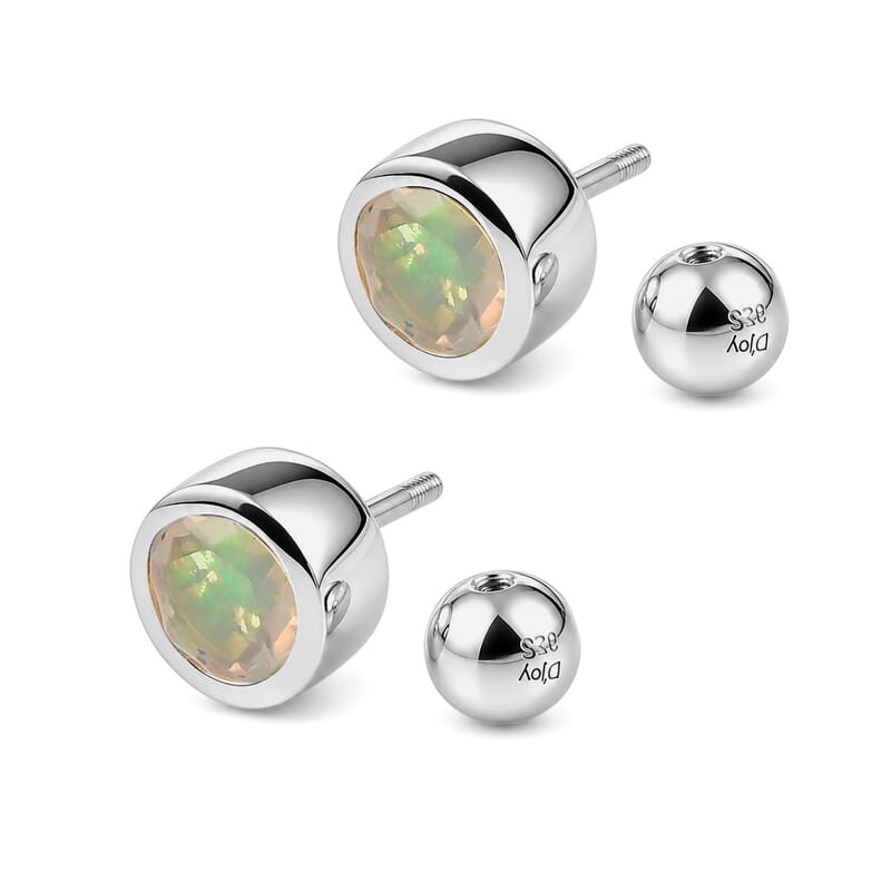 D'Joy Poke Free Premium Ethiopian Welo Opal 1.00 ctw Stud Earrings in Rhodium Over Sterling Silver