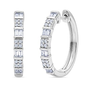 D'Joy Natural Diamond 0.25 ctw Hoop Earrings in Rhodium Over Sterling Silver