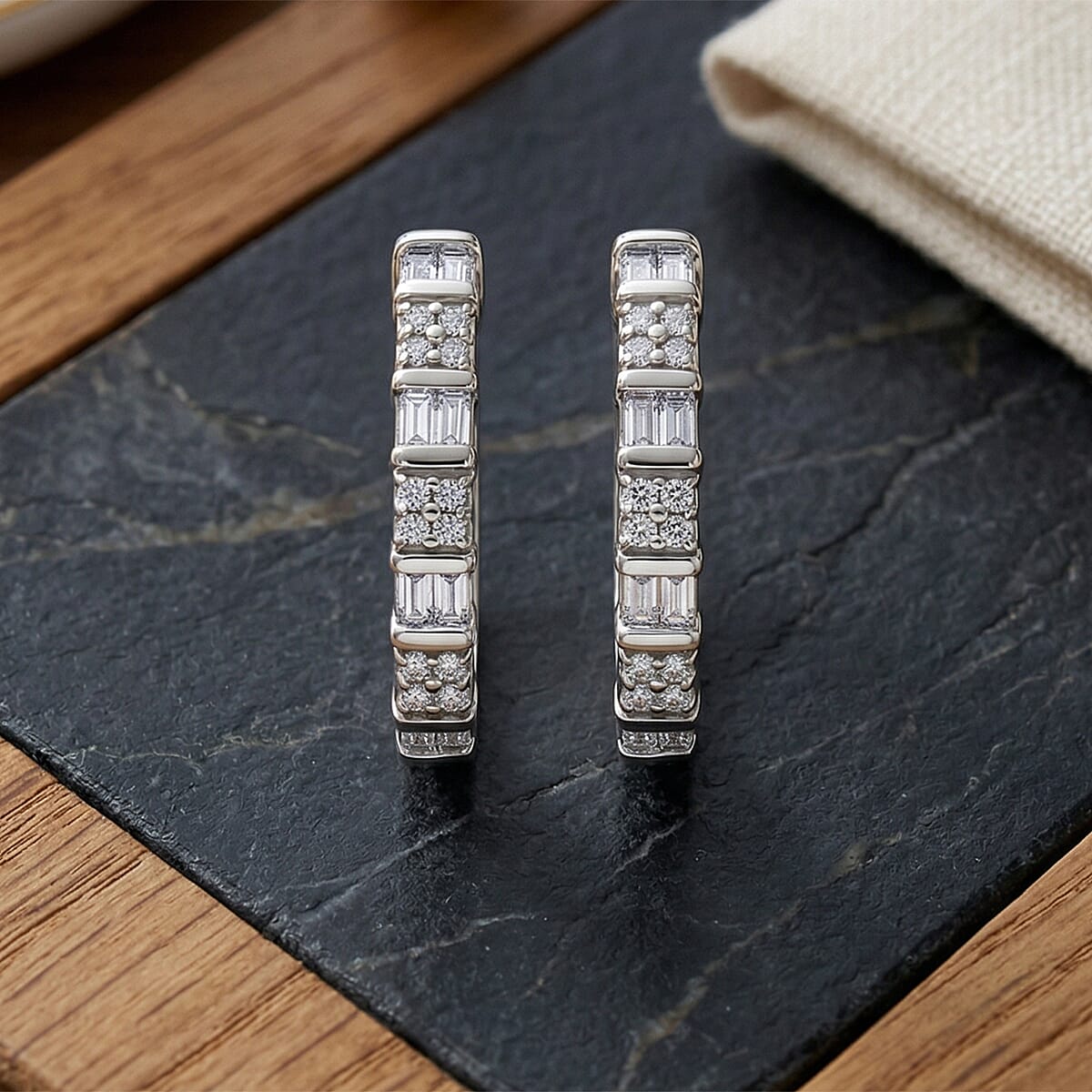 D'Joy Natural Diamond 0.25 ctw Hoop Earrings in Rhodium Over Sterling Silver image number 1