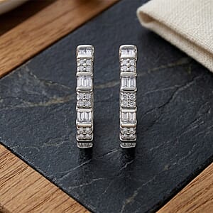 D'Joy Natural Diamond 0.25 ctw Hoop Earrings in Rhodium Over Sterling Silver