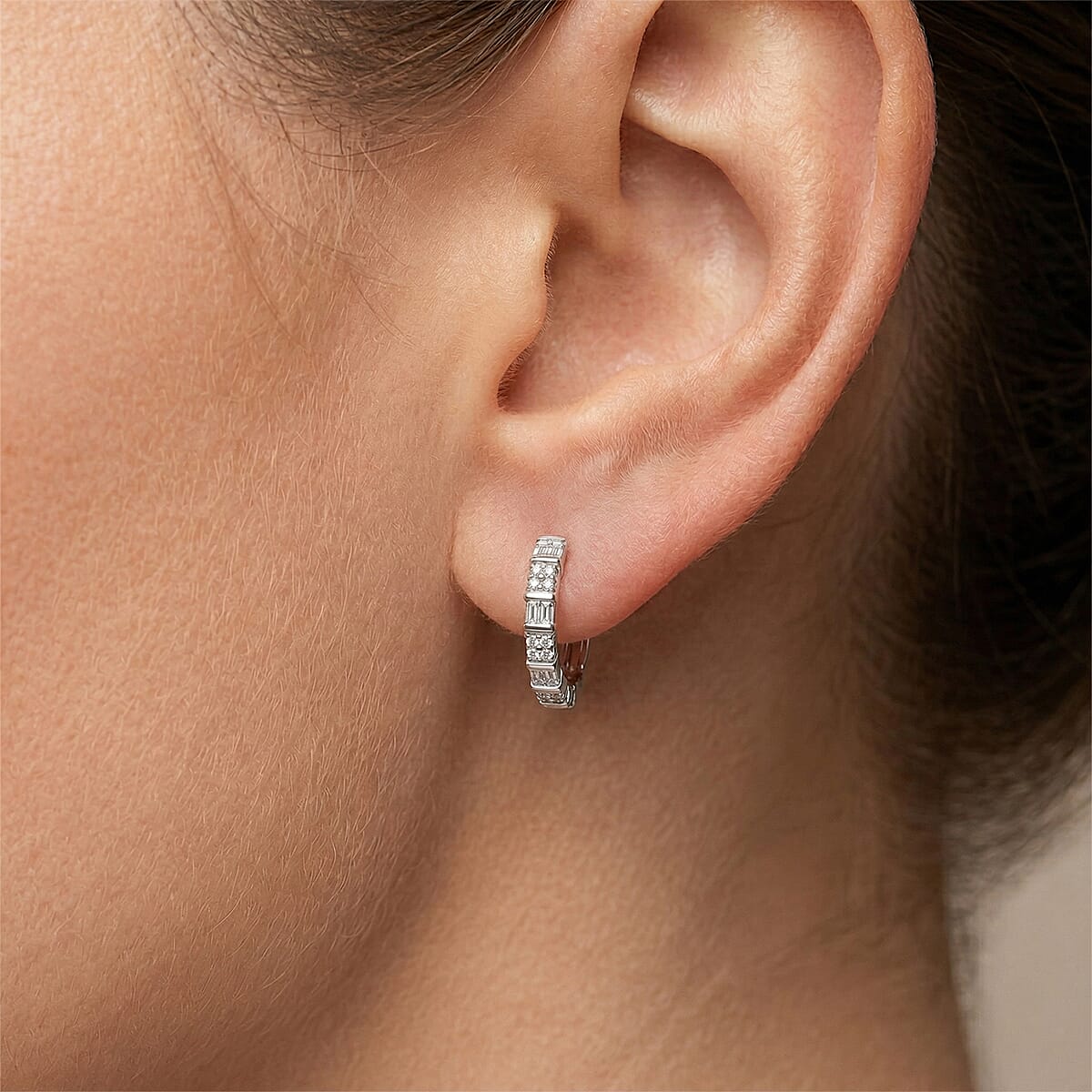 D'Joy Natural Diamond 0.25 ctw Hoop Earrings in Rhodium Over Sterling Silver image number 2