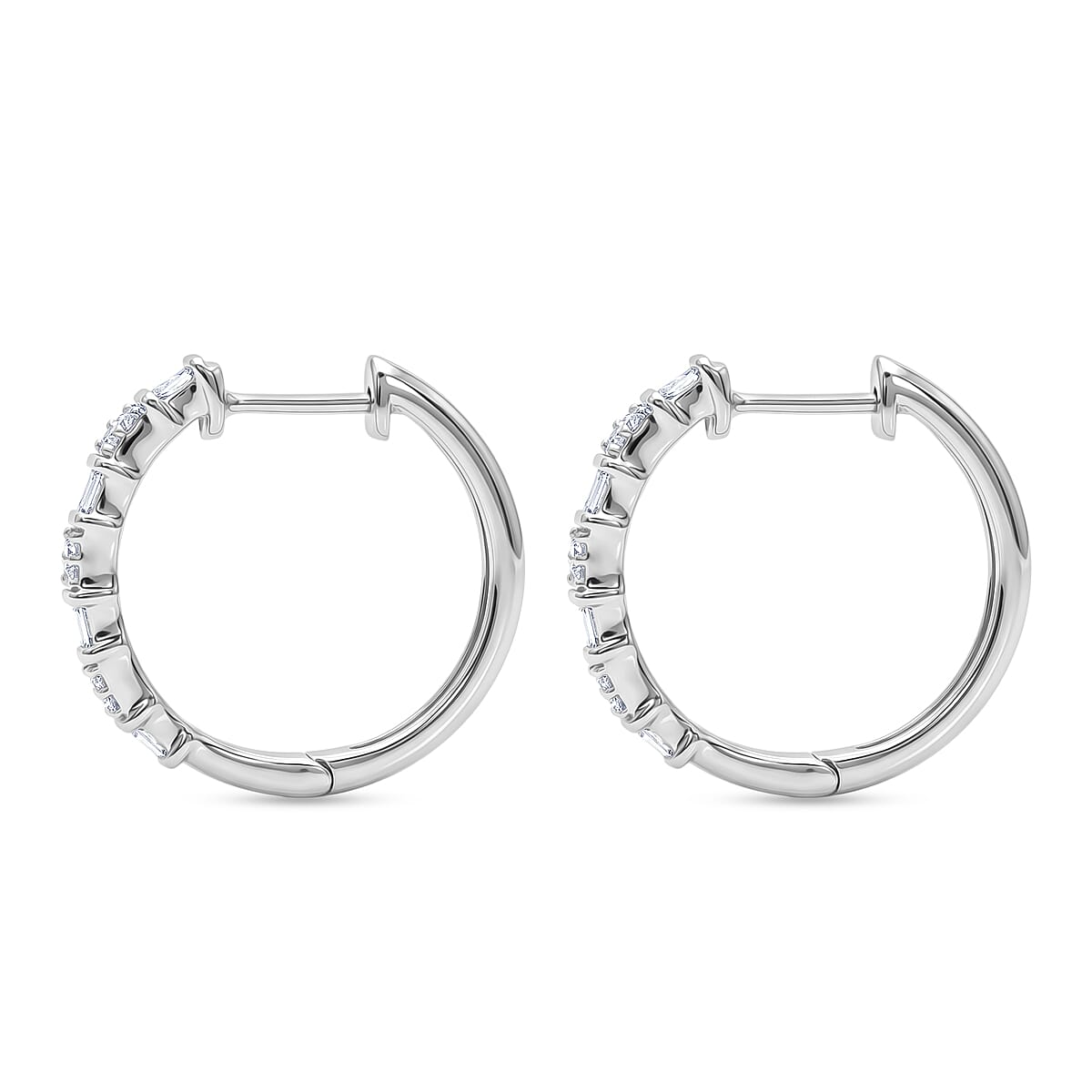 D'Joy Natural Diamond 0.25 ctw Hoop Earrings in Rhodium Over Sterling Silver image number 3