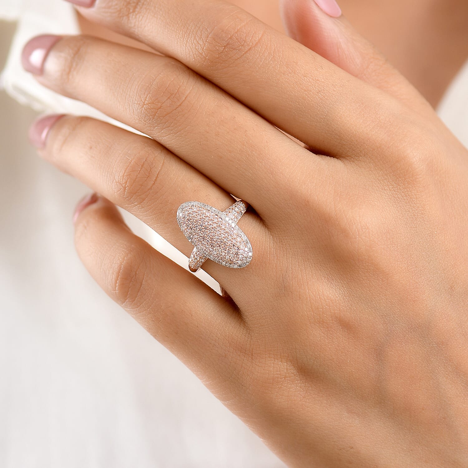 D'Joy Natural Pink and White Diamond 1.00 ctw Rose Silhouette Ring in 18K Vermeil Rose Gold Over Sterling Silver (Size 7.0)