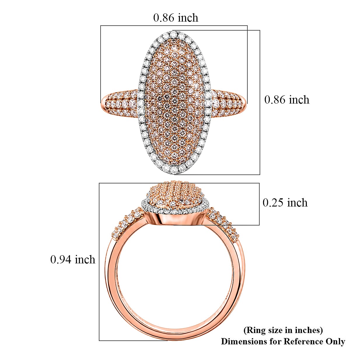 D'Joy Natural Pink and White Diamond 1.00 ctw Rose Silhouette Ring in 18K Vermeil Rose Gold Over Sterling Silver (Size 7.0)