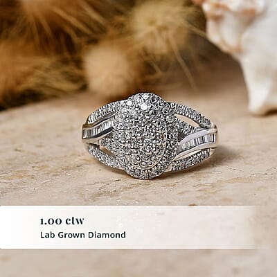 Luxuriant Lab Grown Diamond G-H SI 1.00 ctw Regal Weave Ring in Rhodium Over Sterling Silver (Size 5.0)