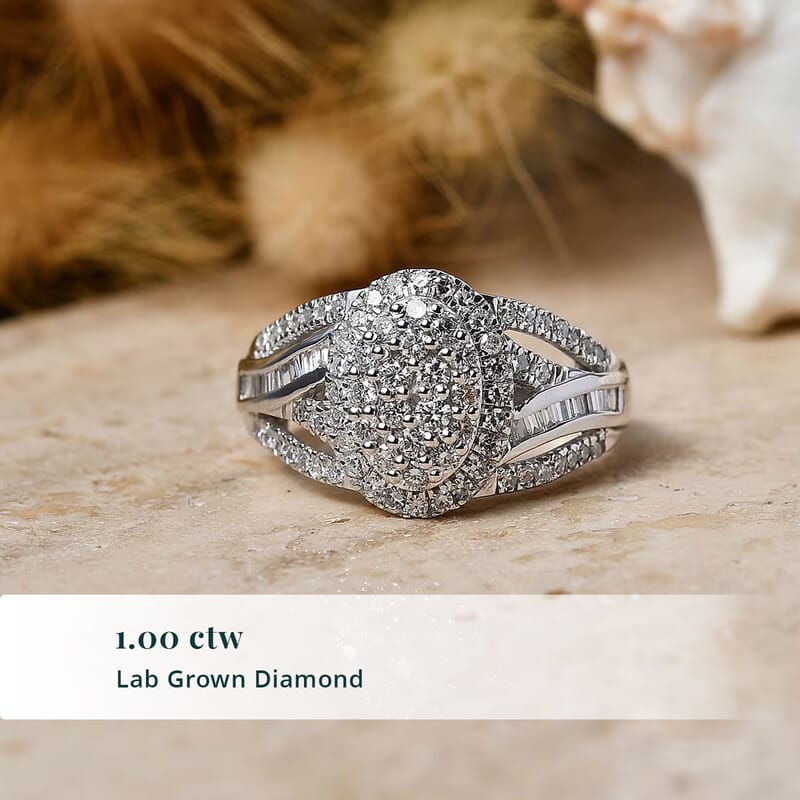 Luxuriant Lab Grown Diamond G-H SI 1.00 ctw Regal Weave Ring in Rhodium Over Sterling Silver (Size 5.0)