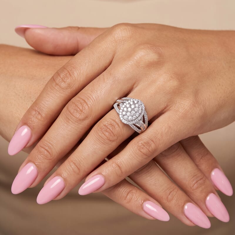 Luxuriant Lab Grown Diamond G-H SI 1.00 ctw Regal Weave Ring in Rhodium Over Sterling Silver (Size 5.0)