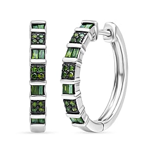 D'Joy Natural Green Diamond 0.25 ctw Hoop Earrings in Rhodium Over Sterling Silver