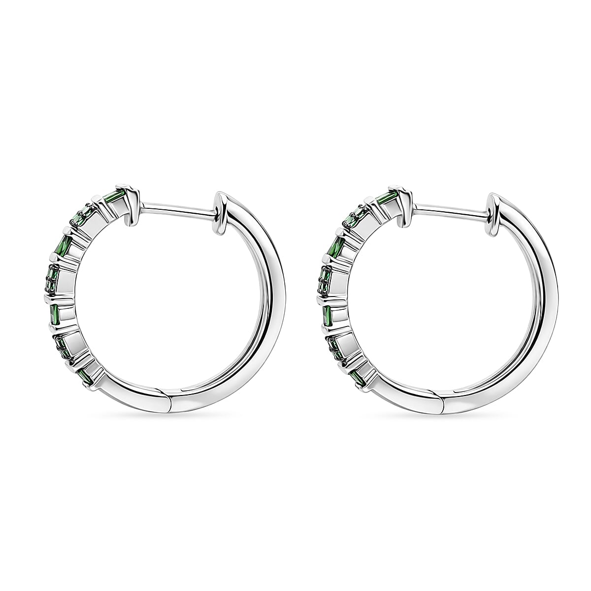 D'Joy Natural Green Diamond 0.25 ctw Hoop Earrings in Rhodium Over Sterling Silver