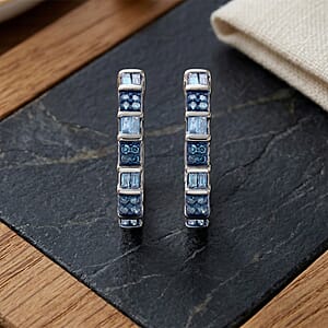 D'Joy Natural Blue Diamond 0.25 ctw Hoop Earrings in Rhodium Over Sterling Silver