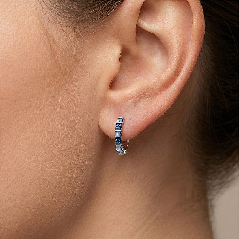 D'Joy Natural Blue Diamond 0.25 ctw Hoop Earrings in Rhodium Over Sterling Silver