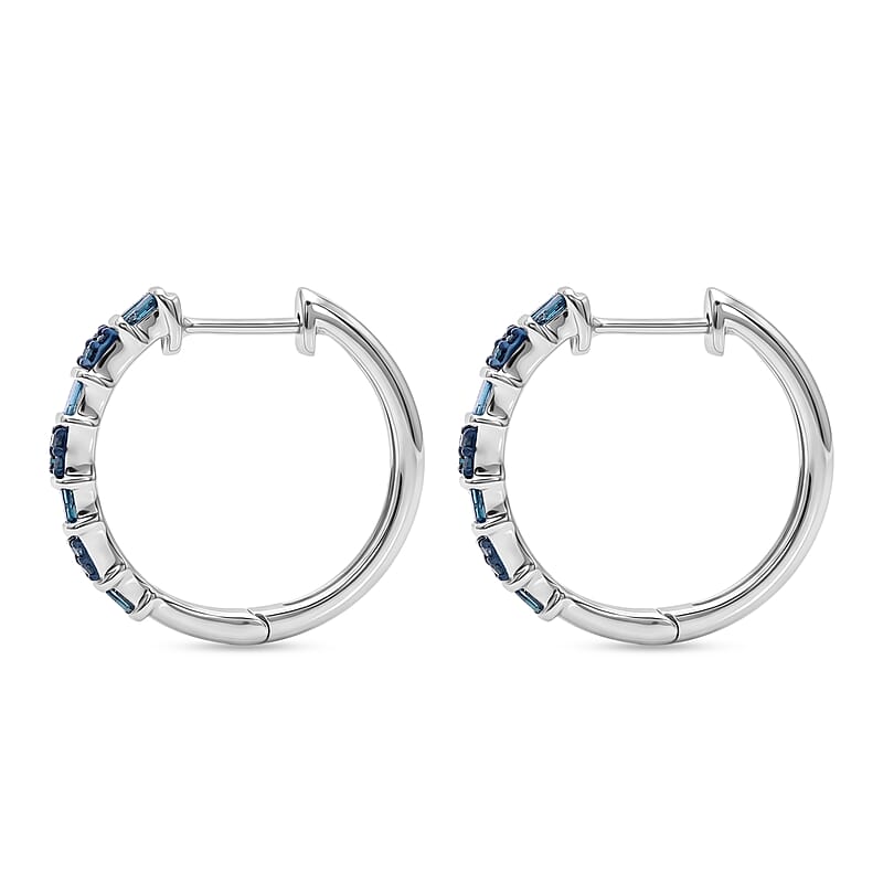 D'Joy Natural Blue Diamond 0.25 ctw Hoop Earrings in Rhodium Over Sterling Silver