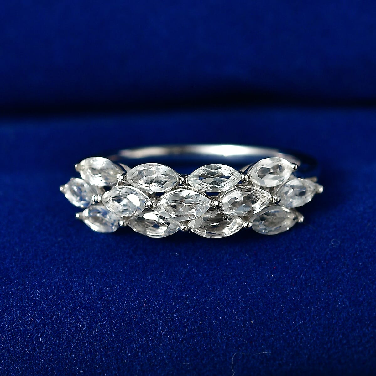 D'Joy White Topaz 2.10 ctw Ring in Rhodium Over Sterling Silver (Size 9.0) image number 1