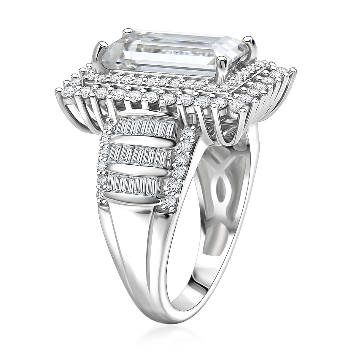 D'Joy Moissanite 4.35 ctw Ring in Rhodium Over Sterling Silver (Size 10.0) image number 3